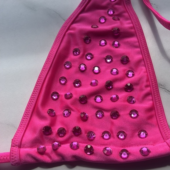Skinny Dip: Bejeweled Hot Pink Halter Top & Bikini Bottom Set Size S/M​ - Picture 3 of 6